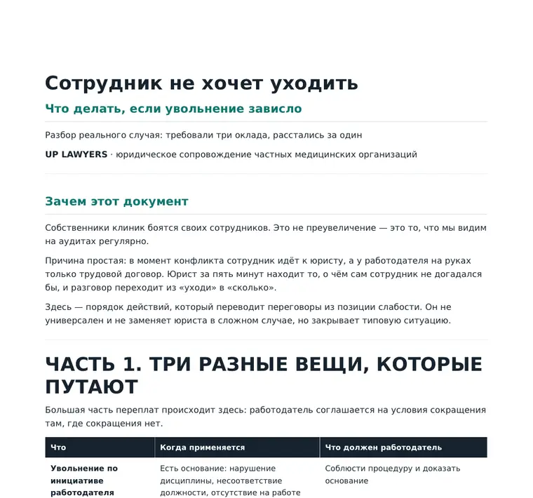 Первая страница материала «Сотрудник не хочет уходить. Что делать»